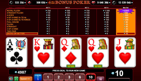 4 of a Kind Bonus Poker