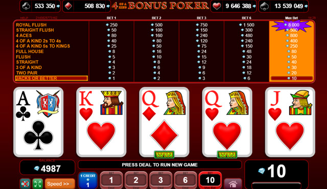 4 of a Kind Bonus Poker