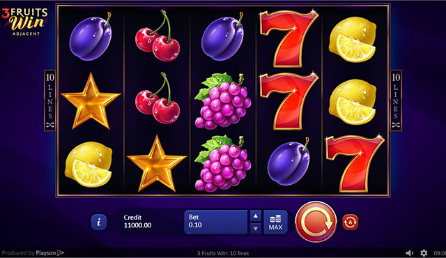 3 Fruits Win:10 Lines Adjacent