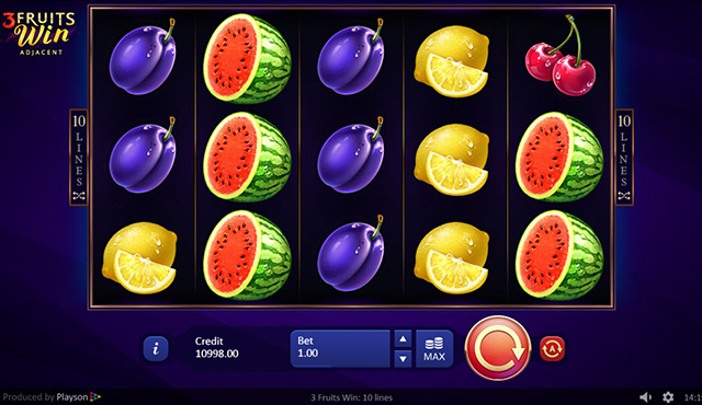 3 Fruits Win:10 Lines Adjacent